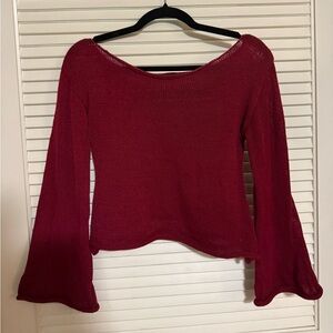 Red Knit Sweater with Bell Sleeves
